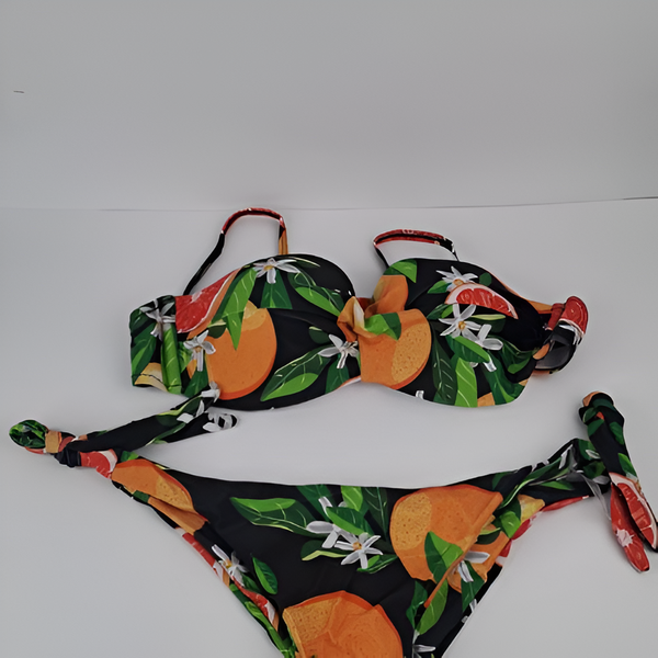 Nightee Nine - Leaf Fruit Print Pushup Thong Bikini set