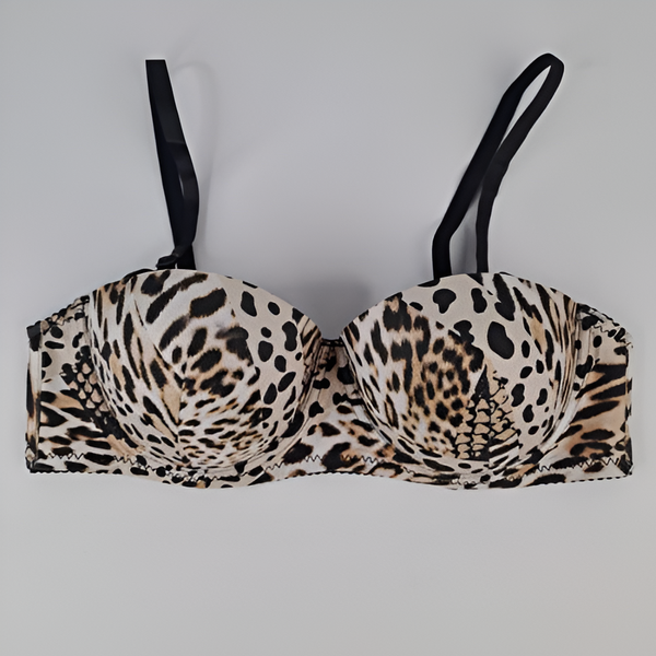 Nightee Nine - White Leopard Print Lacy Padded Bra and Panty Set