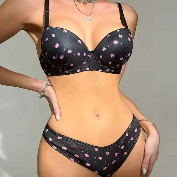 Nightee Nine - Pretty Printed Padded Bra and Panty Set