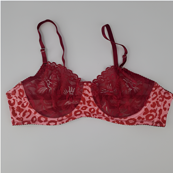 Nightee Nine - transparent lace leopard print bra and brief padded push up bra and